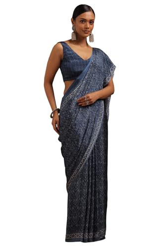 Soch Womens Blue Crepe Ethnic Motifs Saree