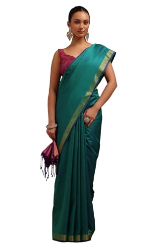 Soch Womens Teal Green Silk Solid Saree