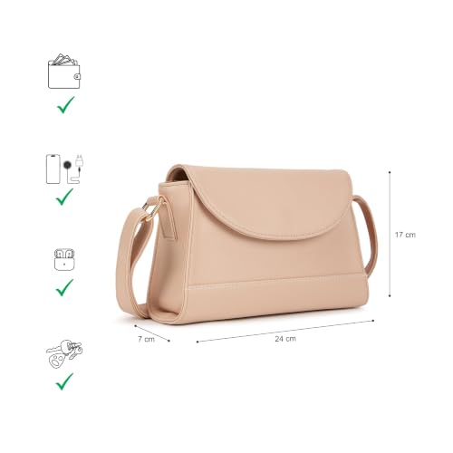 Fastrack Blush Sling Bag for Women | Pink Pebbled Faux Leather Crossbody Sling Bag | Spacious Main Compartment with Organiser Pockets | Magnetic Flap & Zip Closure | Adjustable Buckle Sling Strap
