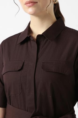 Women Brown Solid Calf-Length Casual Dress