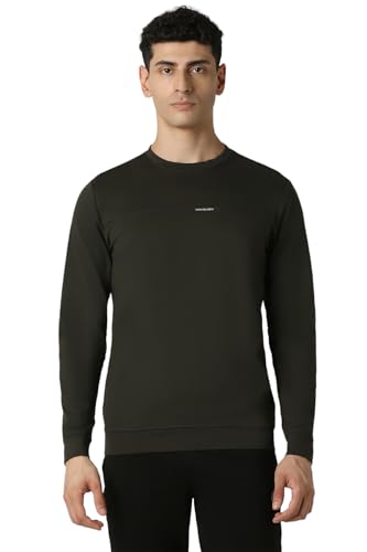 Men Olive Patterned Crew Neck Sweatshirt