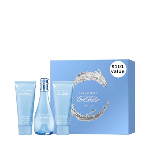 Davidoff Cool Water Woman Eau de Toilette for Women, Shower Gel & Body Lotion Gift Set
