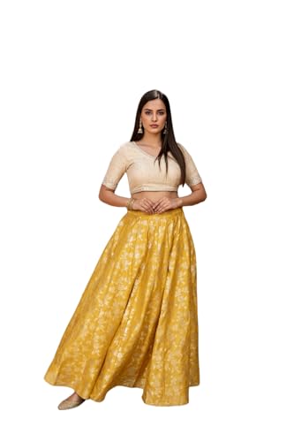 W for Woman Yellow Floral Jacquard Flared Skirt - (W50510-314474-M)