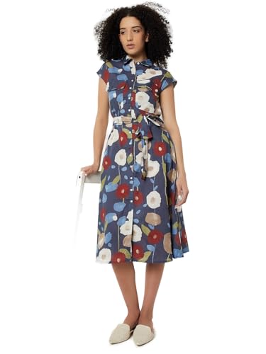 Max Women Printed Midi Dress(Blue_L)