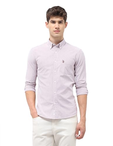 U.S.Polo Association Men's Vertical Striped Oxford Shirt (USSHT3401_Pink_46)