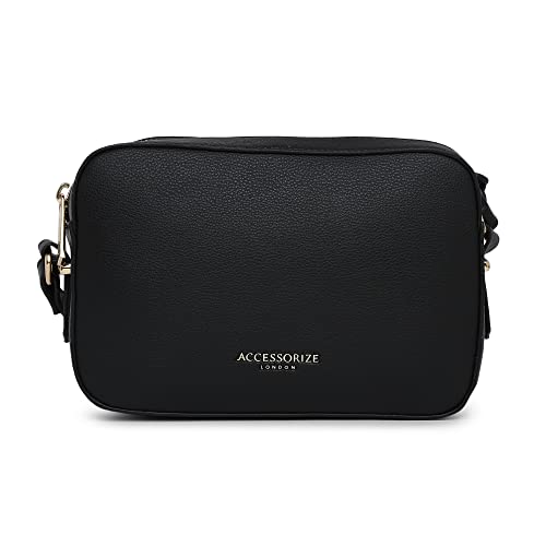 Accessorize London Women's Faux Leather Black Day Bag-Piper Camera Croc Sling Bag