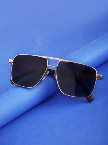 Carlton London Unisex Premium Rose Gold & Black Toned Grey UV with Polarized Lens Square Sunglass