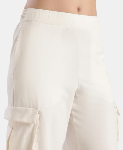 Jockey WZ30 Women Microfiber Fabric Oversized Cargo Utility Pants with Inner Drawstrings_Egret_XL