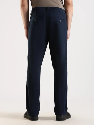 Straight Fit Solid Mid Rise Trouser
