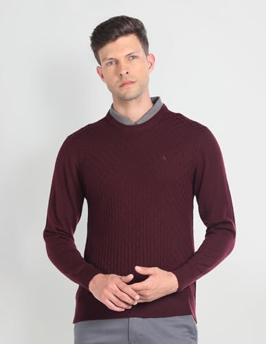 Arrow Merino Wool Patterned Knit Sweater Maroon