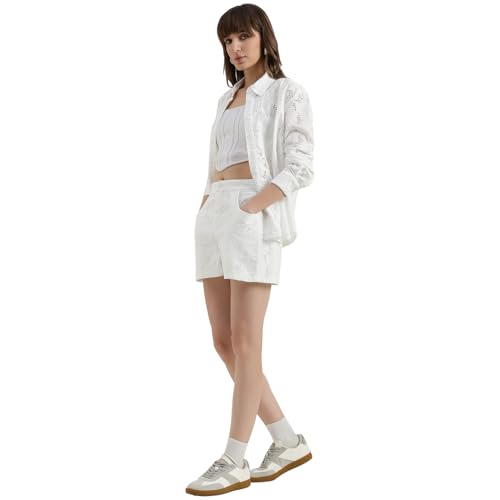 United Colors of Benetton Schiffli Embroidered Straight Fit Shorts (Size : 34) - 26P4WVNSH183I101 White