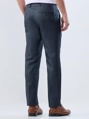 Raymond Men Slim Fit Structure Pattern Polyester Blend Flat Front Formal Trouser Dark Blue
