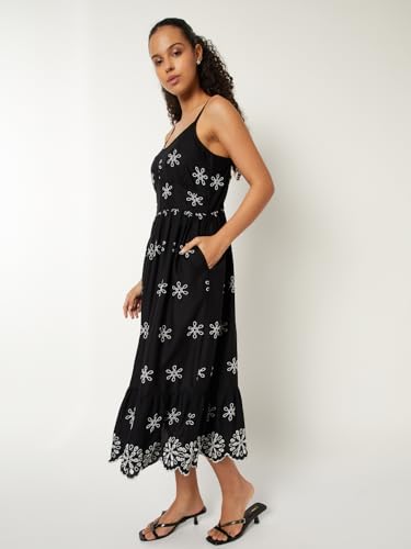 Max Women Embroidered Midi Dress (Black_M)