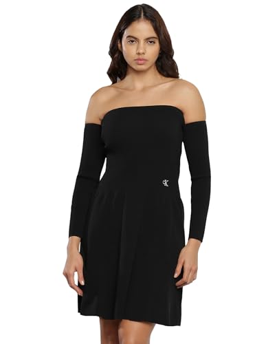 Calvin Klein women's Black Polyester Solid Dress above The Knee Casual J20J221988BEH