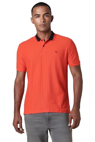 Allen Solly Men Orange Stripe Polo Neck T-Shirt