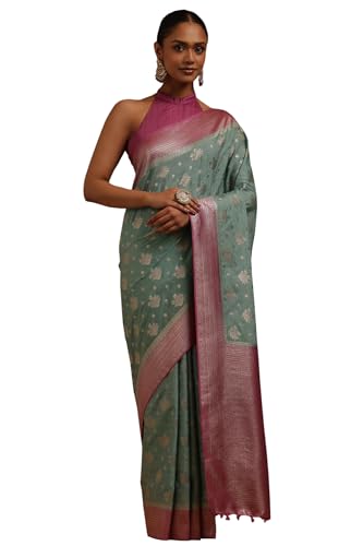 Soch Womens Light Blue Viscose Silk Floral Zari Woven Saree