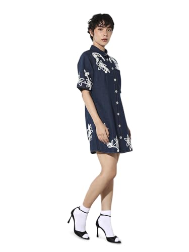 ONLY Women's Embroidered Shirt Blue Dress