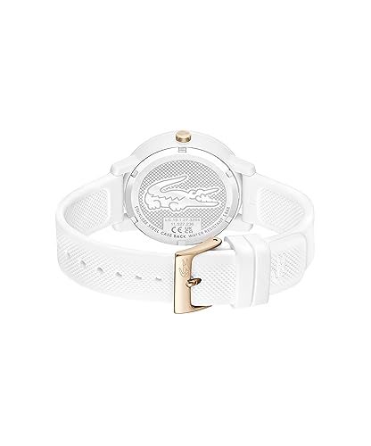 Lacoste Lacoste.12.12 Qtz Multifunction Carnation Gold Round Dial Women's Watch|White Silicone Material|White Color Band - 2001326