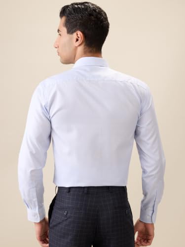 Park Avenue Men Regular Fit Structure Pattern Polyester Cotton Blend Semi Cut Away Collar Full Sleeve Formal Shirt Blue