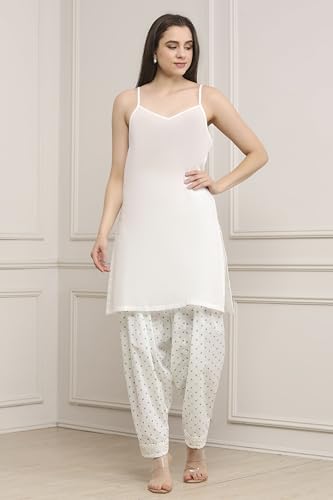 Biba Women Turquoise Cotton Straight Suit Set_42