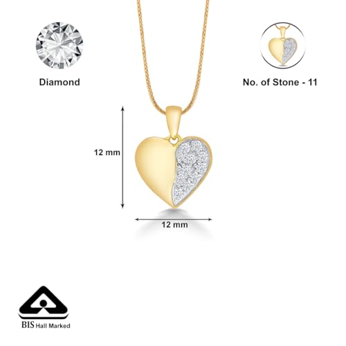 P.N.Gagdil Jewellers 14 Karat Yellow Gold & Diamond Certified Gold Heart Pendant For Women DIDP0140 IJ/SI