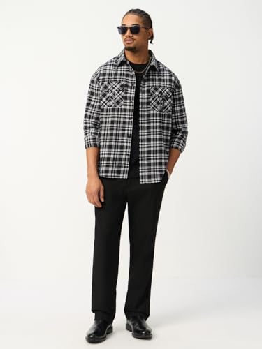 The Souled Store: Black Pearl Men and Boys Long Sleeve Spread Collar Plaid Cotton Lightweight Easy to Style Everyday Office Wear Casual Relaxed Shirt