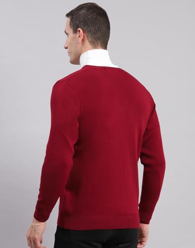 Monte Carlo Mens Solid Maroon V Neck Full Sleeve Pullover (1241214VN-947-42)