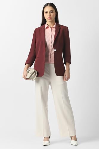Women Maroon Solid Blazer