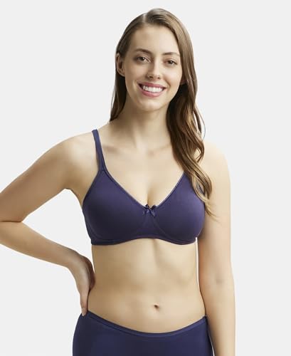 Jockey 1722 Women's Wirefree Non Padded Super Combed Cotton Elastane Stretch Medium Coverage Everyday Bra with Concealed Shaper Panel_Classic Navy_36D