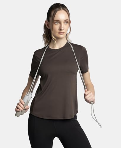 Jockey MW88 Women's Microfiber Fabric Regular Fit Half Sleeve Breathable Mesh T-Shirt with Curved Hem Styling_Coffee_S
