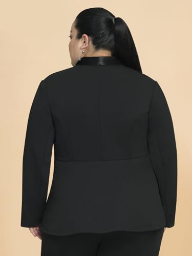 wild U Women Plus Size Blazer | Stretchable | Easy Wash | Satin Lapel | Formal Office Wear | Western (Black - 4XL)