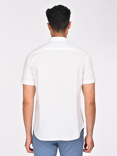 Cotton Half Sleeve Solid Shirt for Men by Indian Terrain, White, X-Large