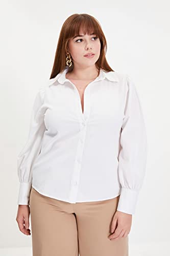 Trendyol Women Regular Basic Shirt Collar Woven Shirt, White, 42