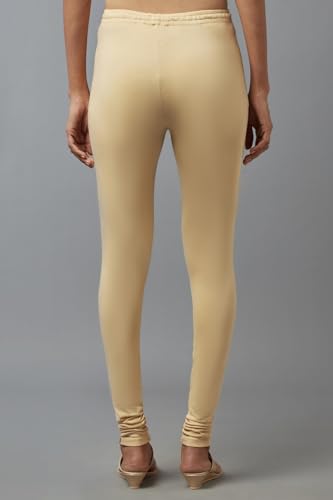 W for Woman Solid Knitted Cotton Churidar | Regular Fit Full Length Churidar Leggings for Women Combo Pack of 2 Beige