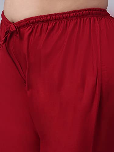 TREND LEVEL Plus Size Women's Rayon Loose Fit Flared Wide Leg Palazzo Pants Soft Plain/Solid Design with Drawstring Elastic (Pack of 1) (9XL, Maroon)