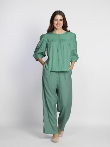 Zink London Women's Green Solid Straight Palazzo