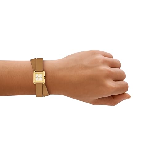 Tory Burch Women's Kira Square Stainless Steel Bracelet Watch, Brown/Gold Double Wrap