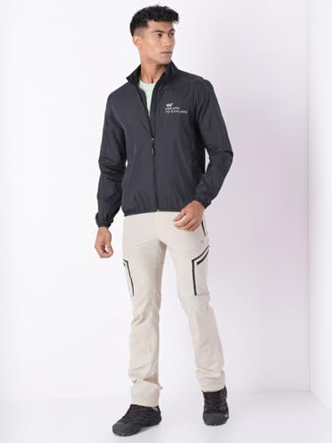 Wildcraft Men Sierra Solid Nylon Blend Collored Casual Wind Breaker Jacket, Full Sleeve - Regular fit, Black, XXXL