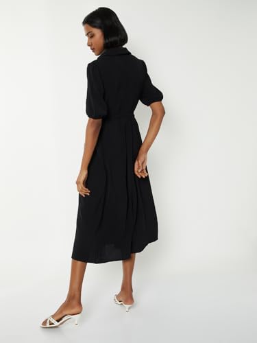 Max Women's Polyester A-Line Below The Knee Dress (DTI3905_Black