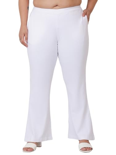 AMYDUS Plus Size High Waisted Pure Cotton Flare Pants for Women | Stretchable & Cloud Soft Fabric | Plus Size Pants for Women - L to 9XL White