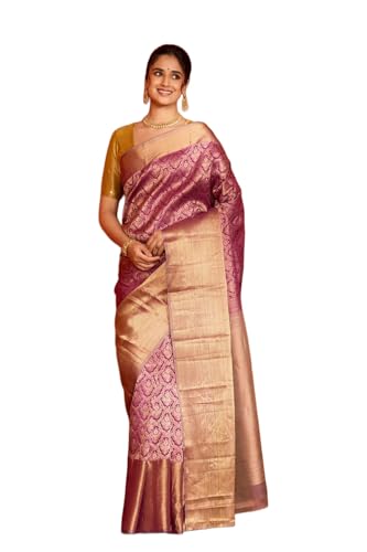 Taneira Dark Violet Silk Viscose Kanchi Design Woven Saree