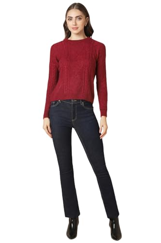 Allen Solly Women's Cotton Crew Neck Sweater (AHSWCRGFX55818_Maroon