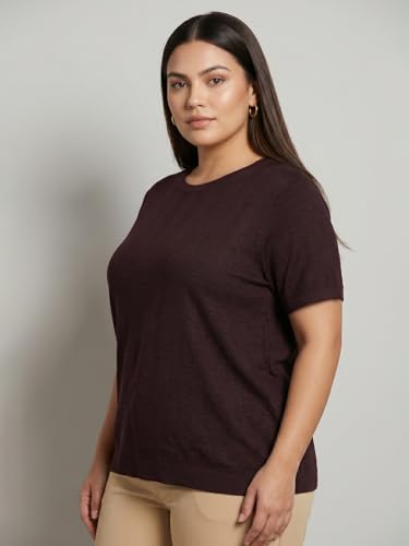 Max Women Striped Knit Top (Burgundy_XXL)