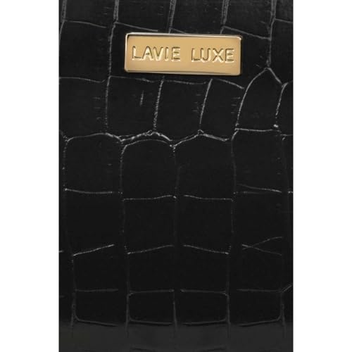 Lavie Lx Glossy Synthetic Zipper Closure Women's Clutch (BLACK, LARGE)