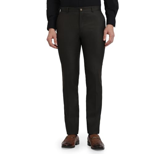 Raymond Men Slim Fit Structure Pattern Polyester Viscose Blend Flat Front Formal Trouser Brown