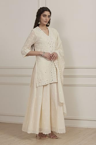 Biba Women Yellow Cotton Straight Suit Set_34