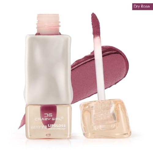 CRAZY GIRL Waterproof Matte Lip Gloss – Frozen Lip Glaze | Long-Lasting, Smudge-Proof & Lightweight Enriched With Vitamin E & Aloe (Dry Rose, Regular)