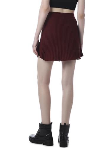 ONLY Women's Solid Flared High-Rise Maroon Skirt