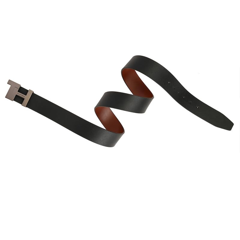 Tommy Hilfiger Men's Belfield Reversible Leather Belt - Th Side Monogram - Dual Black & Tan For Casual Fashion & Gifting | Size M - 90 CM