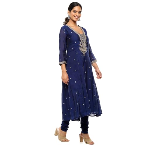 BIBA Women's Polyester Blend Kurta Sets (SKDRIVYT10114AW24NVY_Navy